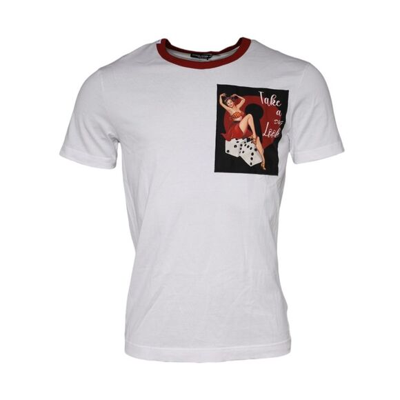 Dolce & Gabbana White Graphic Print Cotton Crew Neck Men's T-shirt